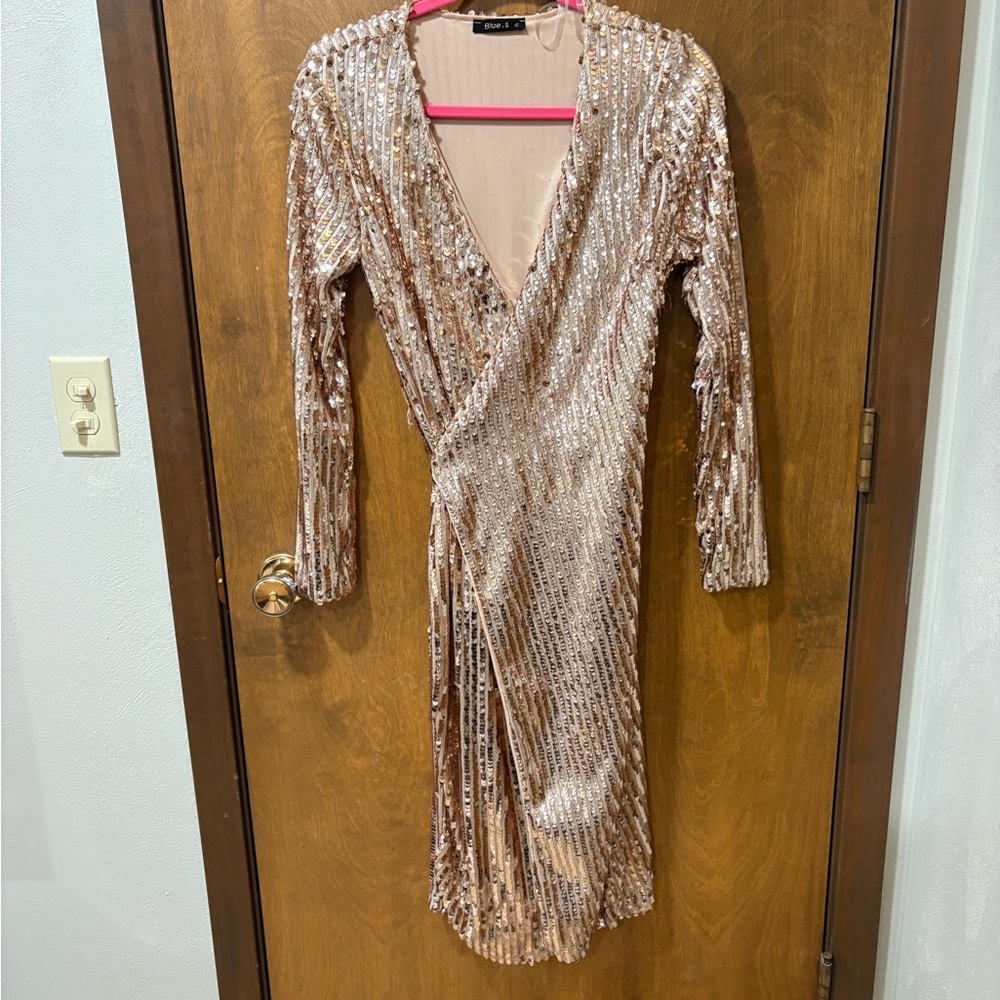 SHEIN Rose Gold Sequin Long Sleeve Dress